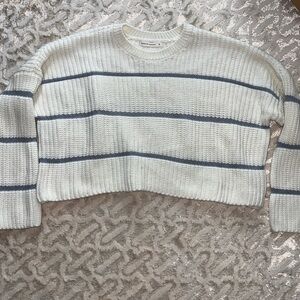 moon & madison Cream and blue Striped oversized cropped Sweater